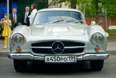 MOSCOW - MAY 15: Silver vintage Mercedes on exhibition at Mercedes-Benz Classic Day-2010, massive oldtimer rally, Moscow, Russia, on May 15, 2010のeditorial素材
