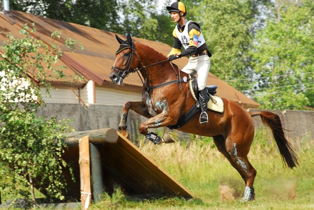 MOSCOW - AUGUST 21: Rozanov Alexei on Ringo Van Hofter Nilen on a "Championship of Russia on Cross-Country in the international competitions CIC 1*/CCI 2*/CCI 3*/CIC 3*", August 21, 2010 in Moscow, Russiaのeditorial素材