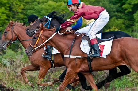 ARSENEV, RUSSIA - SEPTEMBER 03:  Unidentified riders race horses on Riding show のeditorial素材