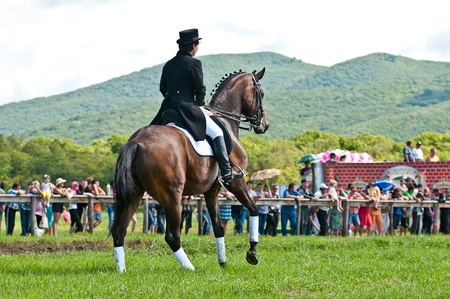 ARSENEV, RUSSIA - SEPTEMBER 03   Unidentified female dressage rider on Riding show  The Cup of the Governor of the Primorsky Territory, 2011  on Sept 03, 2011 in Arsenev, Russiaのeditorial素材