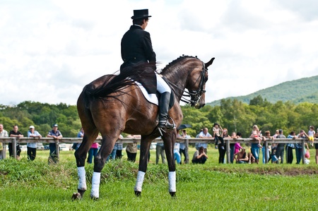 ARSENEV, RUSSIA - SEPTEMBER 03   Unidentified female dressage rider on Riding show  The Cup of the Governor of the Primorsky Territory, 2011  on Sept 03, 2011 in Arsenev, Russiaのeditorial素材