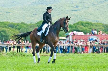 ARSENEV, RUSSIA - SEPTEMBER 03   Unidentified female dressage rider on Riding show  The Cup of the Governor of the Primorsky Territory, 2011  on Sept 03, 2011 in Arsenev, Russiaのeditorial素材