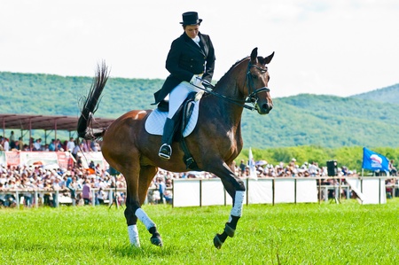 ARSENEV, RUSSIA - SEPTEMBER 03   Unidentified female dressage rider on Riding show  The Cup of the Governor of the Primorsky Territory, 2011  on Sept 03, 2011 in Arsenev, Russiaのeditorial素材