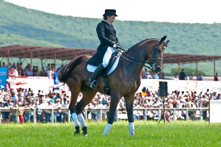 ARSENEV, RUSSIA - SEPTEMBER 03   Unidentified female dressage rider on Riding show  The Cup of the Governor of the Primorsky Territory, 2011  on Sept 03, 2011 in Arsenev, Russiaのeditorial素材