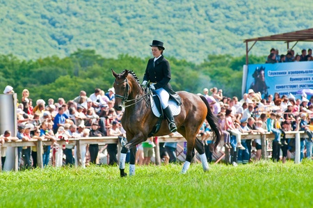 ARSENEV, RUSSIA - SEPTEMBER 03   Unidentified female dressage rider on Riding show  The Cup of the Governor of the Primorsky Territory, 2011  on Sept 03, 2011 in Arsenev, Russiaのeditorial素材