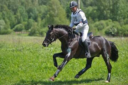 MOSCOW - JUNE 02  Unidentified rider on horse Cross-country at the International Eventing Competition CCI3 2  1 Russian Cup Eventing June 02, 2012 in Moscow, Russiaのeditorial素材