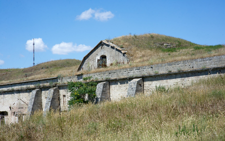 Ruins ancient old securely fastened and hidden military fort-base on Black and Azov Sea coast in Crimeaの写真素材