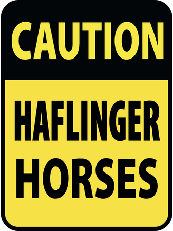 Vertical rectangular black and yellow warning sign of attention, prevention caution haflinger horses.のイラスト素材