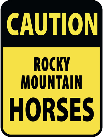 Vertical rectangular black and yellow warning sign of attention, prevention caution rocky mountain horses.のイラスト素材