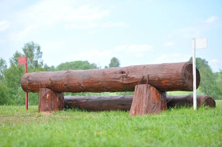A cross-country a Log fences obstacles in a cross country eventの写真素材
