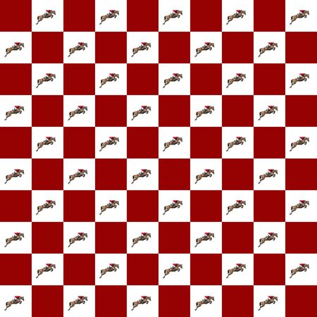 Seamless red and white pattern photo show jumping horse creative illustration.の写真素材