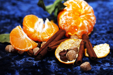 Oranges and cinnamon, Christmas mood, happy new yearの写真素材