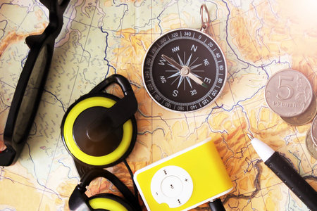 Player and compass on the area map, a set of traveler,