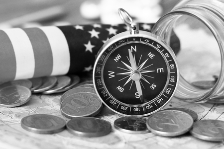 Compass and money on the map,a set of traveler, objectの写真素材