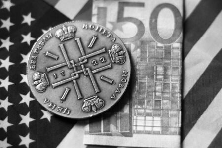 american dollars bills on flag background, financeの写真素材