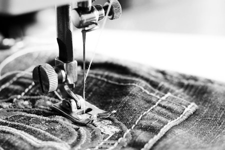 Close-up detail of the sewing machineの写真素材