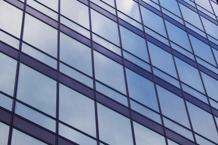 Modern building. Modern office building with facade of glass. Object.
