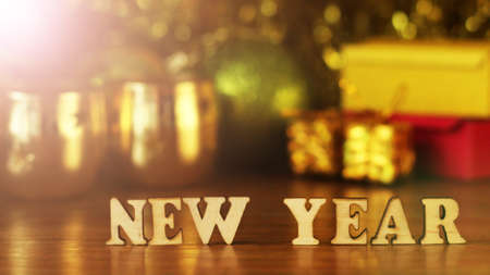 new year decor, wooden letters, colored objectの写真素材