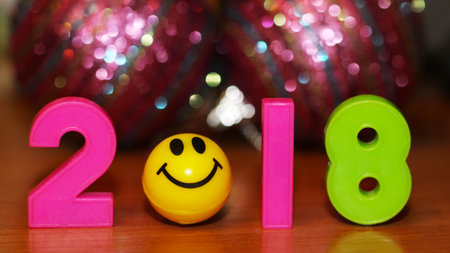 Happy New Year colorful ball smiling celebration for new year 2018, coloredの写真素材
