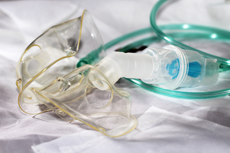Monochrome image of an oxygen mask, medical deviceの写真素材