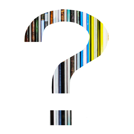 Question Mark, colors book background, isolated on whiteの写真素材