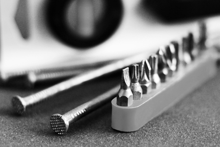 closeup many type of screwdriver head, objectの写真素材