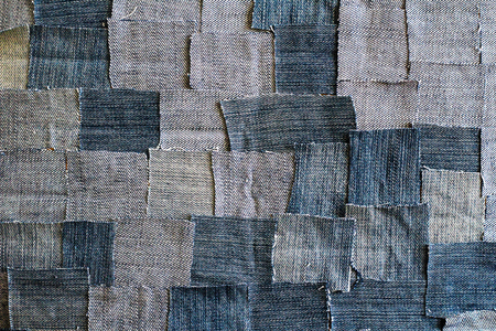 Striped textured blue used dirty jeans denim linen vintage backgroundの写真素材