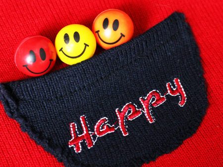 March 28, 2018. Izhevsk, Russia. The inscription is embroidered with threads. The word happy and...