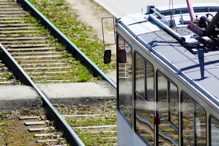 The city tram, view from above, transport