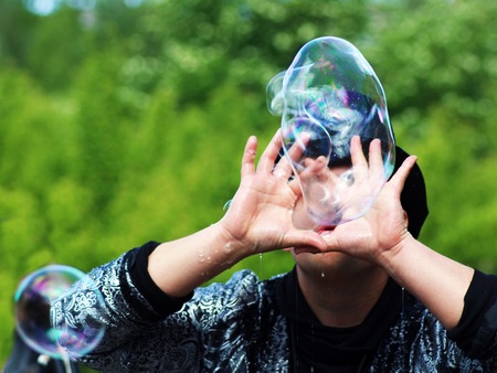 Soap bubbles, abstract background funnyの写真素材