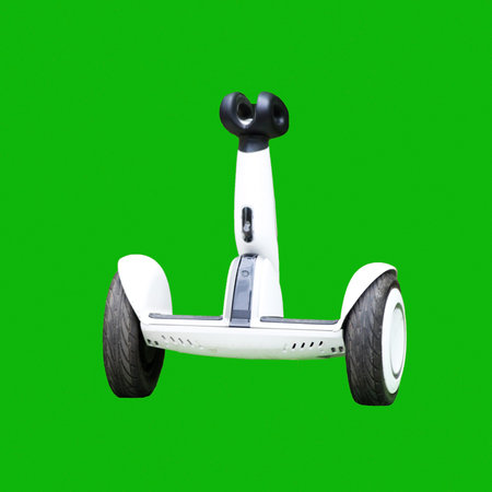 Close Up of Dual Wheel Self Balancing Electric Skateboard Smart Scooter on green background, sport