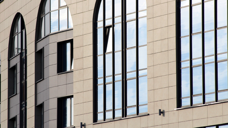 Glass facade of a skyscraper, modern business building, outdoorsの写真素材