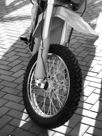 Close-up of a new motorcycle wheel