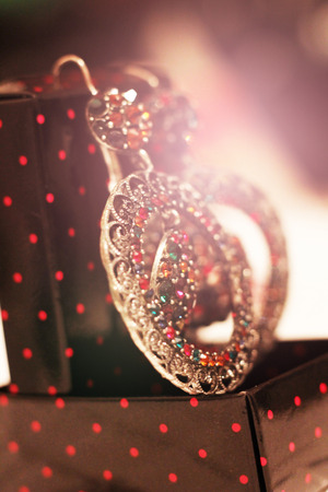 Beautiful set, silver earrings with crystals, so closeの写真素材