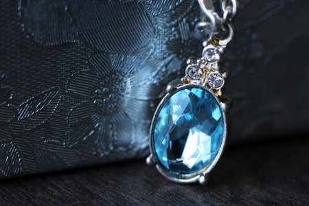 Blue Topaz Diamond drop pear shape gemstone halo necklace on a chain
