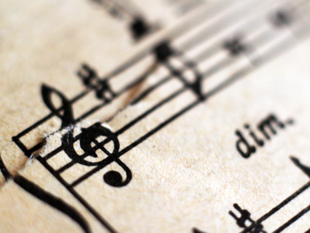 Written Music Notation Sheet In Sepia notesの写真素材