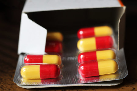 Colored antibiotic capsules so close, medicines