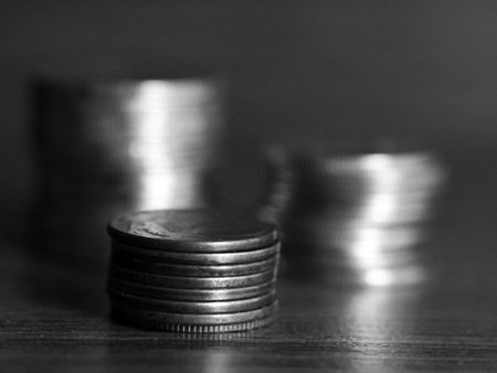 Stack of a coins so close, black and white image