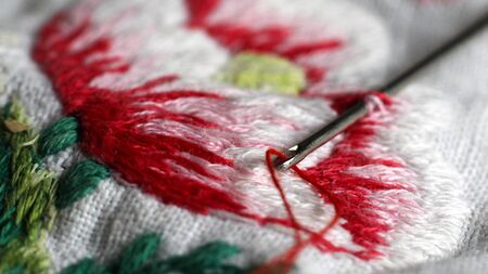 needle and thread and embroidery so closeの写真素材