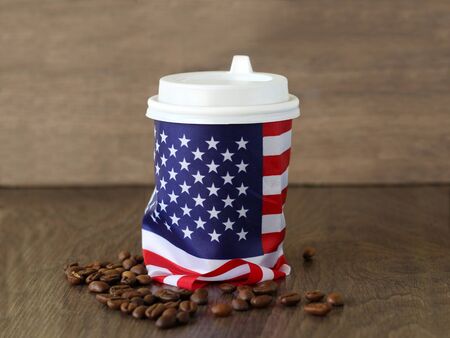 hot drink with USA flag, a coffeeの写真素材