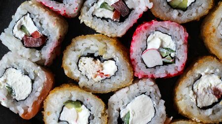 Salmon sushi rolls, japanese foodの写真素材
