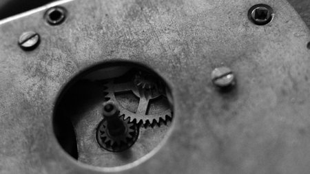 Closeup view of the old mechanism. Abstract techno background, retroの写真素材