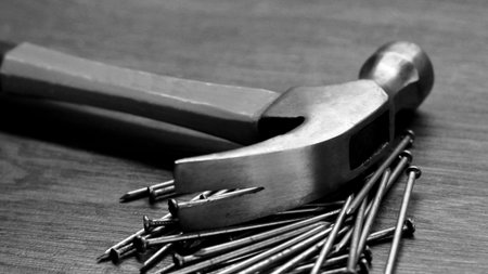 The hammer and nails, tools for construction and repair, so closeの写真素材