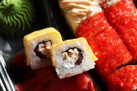 sushi rolls baked menu japan so closeの写真素材