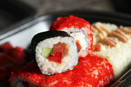 sushi rolls baked menu japan so closeの写真素材