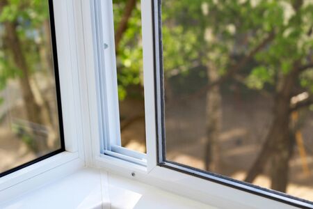 Plastic window and the summer so closeの写真素材