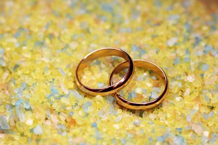 wedding rings and sea salt, natureの写真素材