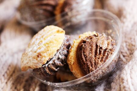 Delicious fresh cookies, light and dark, Breakfast so closeの写真素材