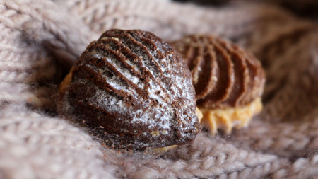 Delicious fresh cookies, light and dark, Breakfast so closeの写真素材