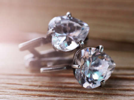Silver diamond earrings so close, macroの写真素材